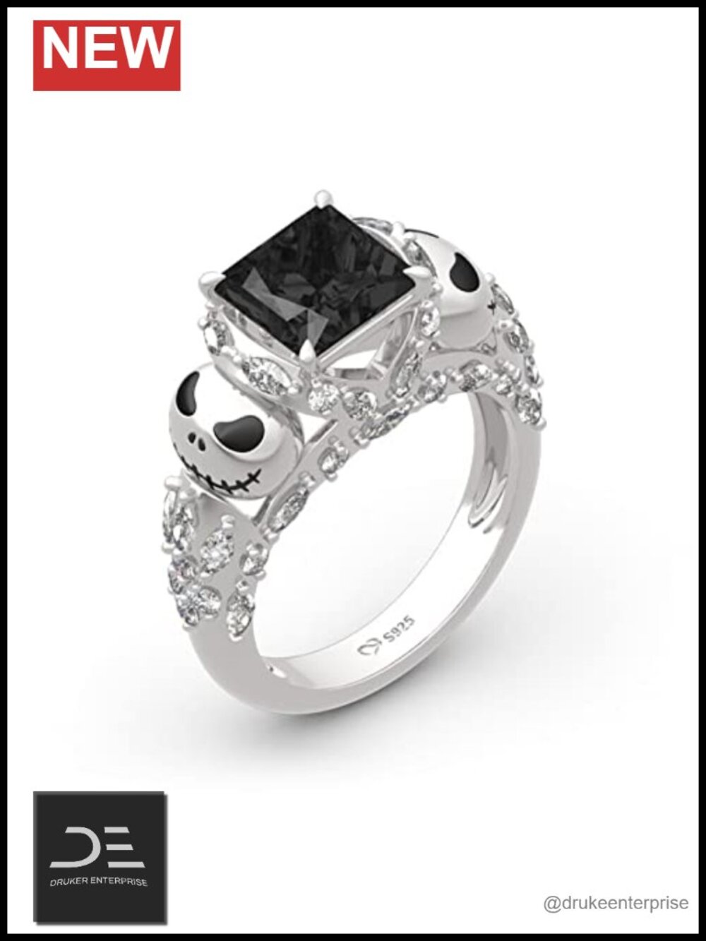 Princess Cut Skull Sterling Silver Ring for Women Engagement Gift